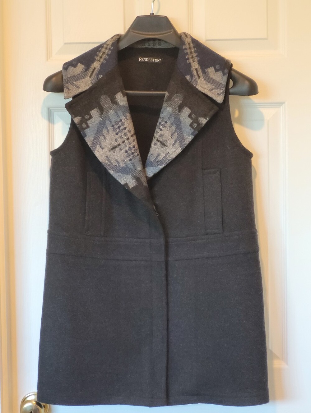 Pendleton Black Wool Vest with Patterned Collar